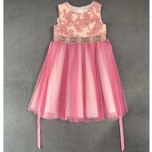 Rare‎ Edition Little Girls 3T Embroidered Two-Tone Mesh Jeweled Waist Dress - Picture 1 of 9